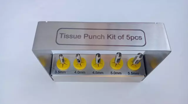 5 Pcs Tissue Punch Kit set Surgical Surgery Dental With Bur Holder CE
