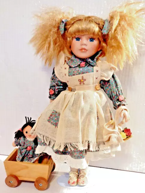 Vintage Porcelain Doll Kaylee & Doll w/ Wagon Heritage Signature