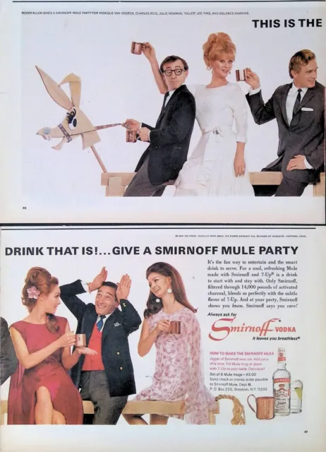 Vintage Print Ad 1966 Woody Allen Smirnoff Vodka Beach Conch Shell Mule Party