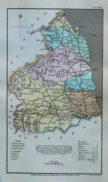 NORTHUMBERLAND, Capper Original Hand Coloured Antique County Map 1808