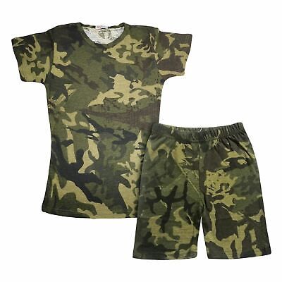 Kids Girls Short 100% Cotton Camouflage Green Summer T Shirt Shorts Set 5-13 Yrs