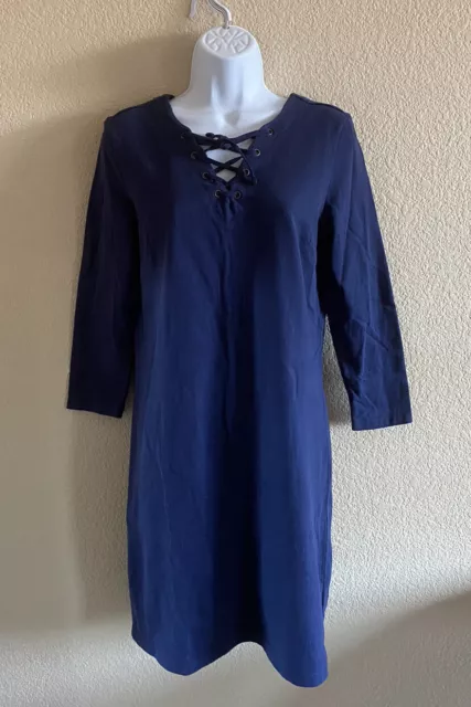 Old Navy Women’s Size Medium Dress Long Sleeve Knit Lace up Tie Blue