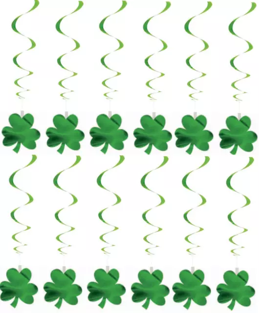 Set 24 Irish St Patricks Day Shamrock Hanging PVC & Paper Swirl Decorations QR34