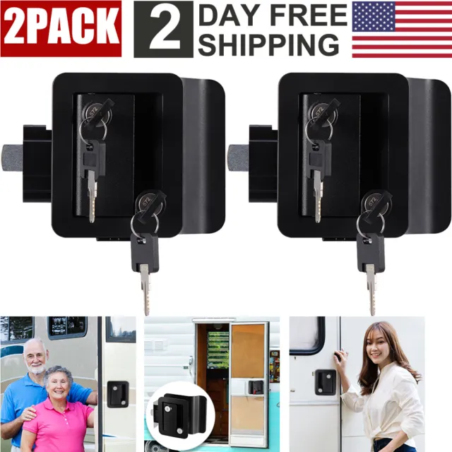 2X Black RV Paddle Entry Door Lock Latch Handle Knob Deadbolt Camper Trailer USA