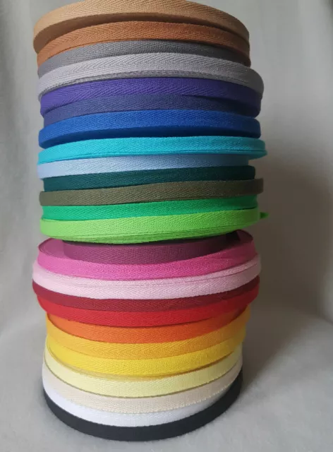 Cotton Webbing Herringbone Twill Tape Strap 10 mm DIY 32 Colours MIX 1/3/5/10 m