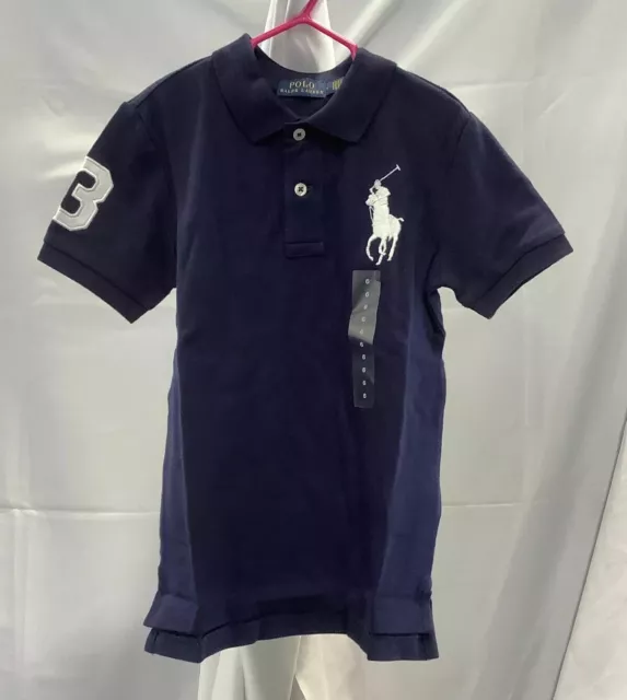 Polo Ralph Lauren Boys Short Sleeve Collared 2 Button Navy Blue Polo Shirt Sz 6
