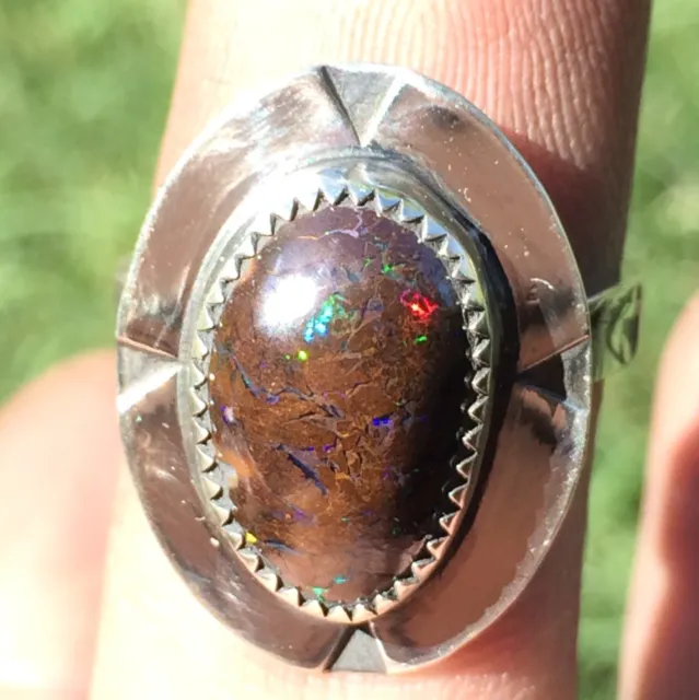 25 Ct Tw Untreated Australian Boulder Opal Handmade Sterling Silversmith Ring