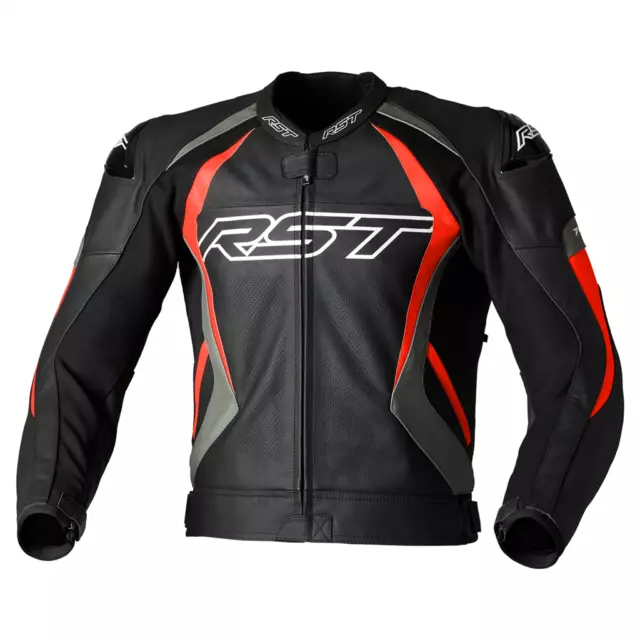 RST Tractech Evo 4 CE Mens Leather Jacket - Black / Grey / Flo Red
