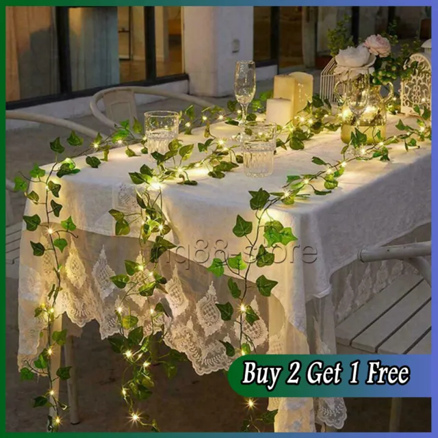 LED Solar Powered Ivy Fairy String Lights Garden Outdoor Leave Wall Fence Lights