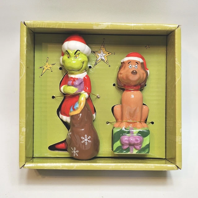 Dr. Suess The Grinch And Max Ceramic Salt and Pepper Shakers Christmas Decor NEW