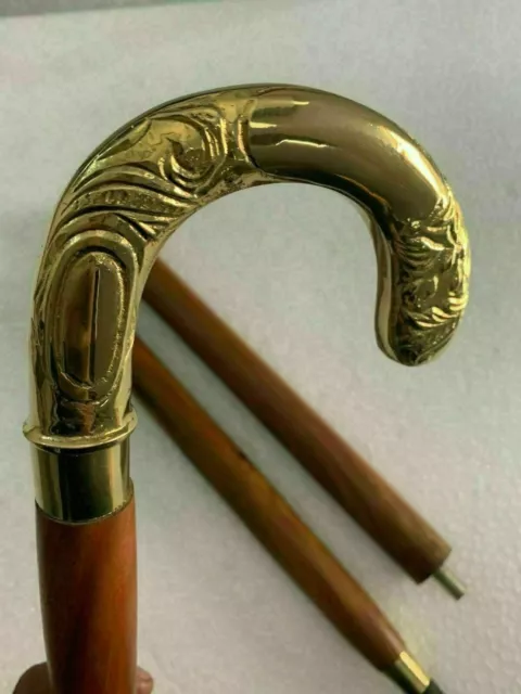 Antique Brass Handle Wooden Walking Stick Cane Vintage Victorian Style Handmade 2