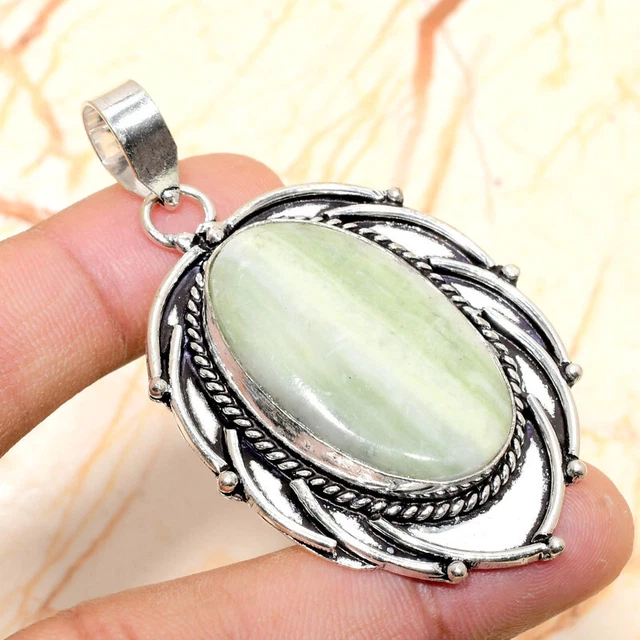 Swiss Green Opal Gemstone Handmade Gift Jewelry Pendant 2.36" E332