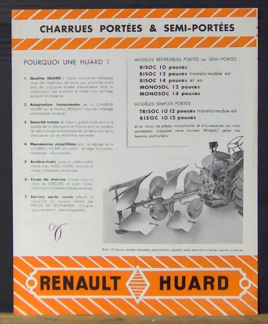 Brochure Prospectus Publicite  Huard Charrue  Pour Tracteur Renault