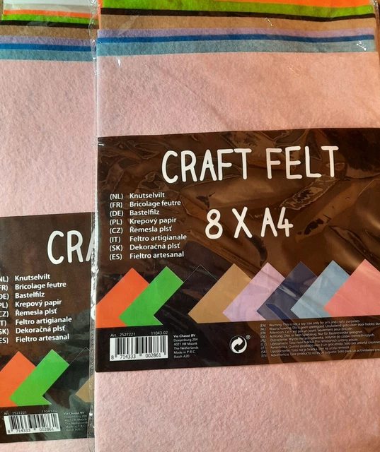 Bastelfilz A4  1mm  Stärke - 16 Bogen versch. Farben  Uni Basis basteln
