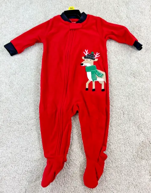Carters Baby Boys One Piece Fleece Sleeper Christmas Reindeer Red Holiday 6M NEW