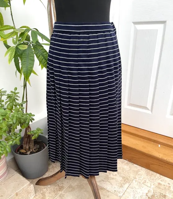 St Michael Vtg Midi Skirt Size 8 Blue Striped Pleated 80’s does 50'S A-Line