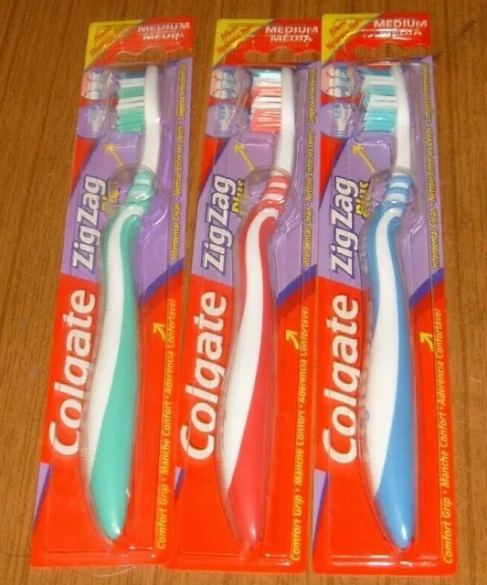 3 x Colgate ZigZag Plus - Adult Medium Bristle Toothbrushes