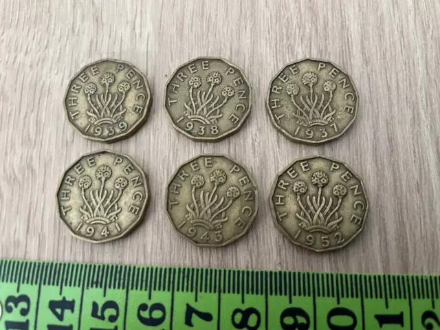 Coins Gb: Job Lot 6X Threepenny Pieces 1937/38/39/41/43/52