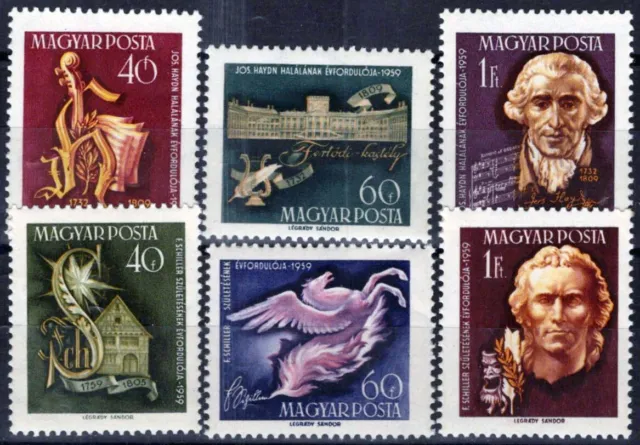 ZAYIX Hungary 1254-1259 MNH Poets Composers Haydn & Von Schiller 092023S111