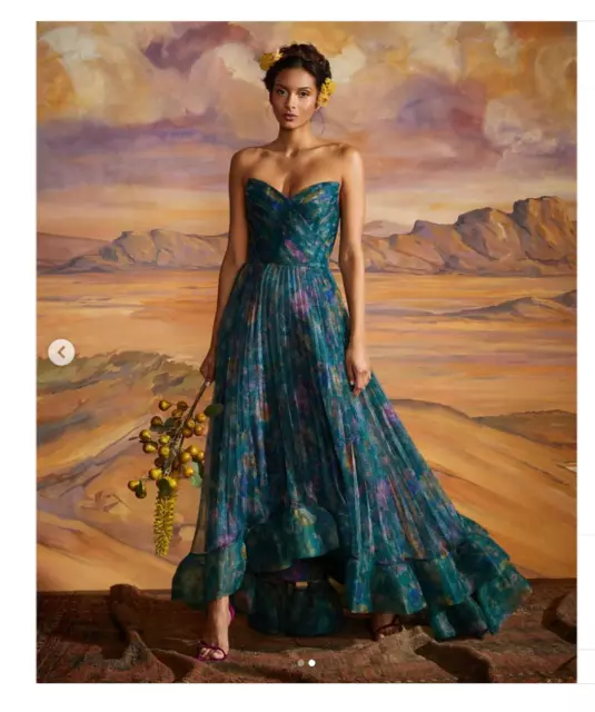 NWT 945 THEIA Moira Strapless Pleated Ruffle Gown 2 395.00 PicClick