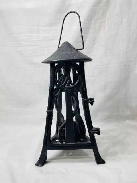 Vintage Japanese Cast Iron Pagoda Candle Holder Lantern With Dragonflies 3 Sided