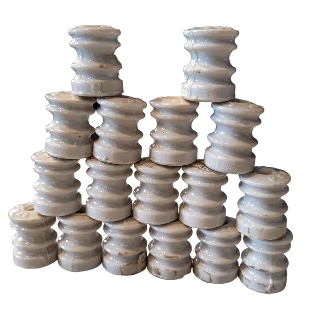 Lot Of 16 Vintage Porcelain Electric Fence Insulators #22 Unused Threaded/Holes