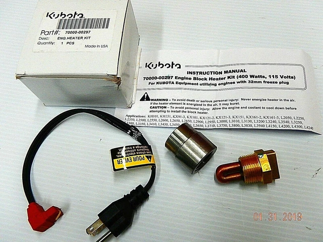 KUBOTA L2501 L3301 L3901 L4701 MX4800 MX5200 MX5800 Original Block Heater  Kit $71.50 - PicClick