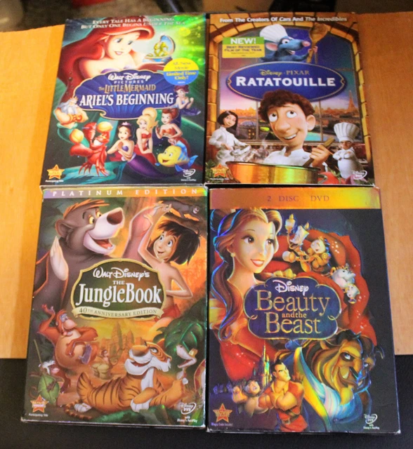 Disney Dvd Slipcover Lot Lttle Mermaid, Jungle Book, Beauty & Beast, Ratatouille
