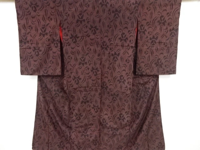 40323# Japanese Kimono / Antique Kimono / Woven Abstract Floral Plants