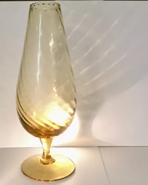 VINTAGE MID CENTURY MODERN EMPOLI ITALIAN Yellow OPTIC ART GLASS VASE 12 3/8”