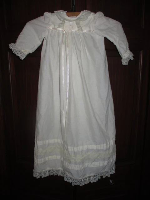 Antique Vintage Baptismal Christening Unisex Long Baby Gown Handmade Lace 30"