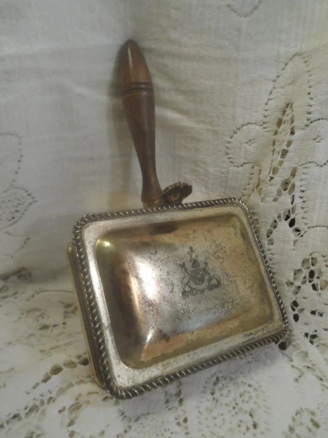 Vntg~Antq F.B.Rogers Etched Shield SilverPlate Wood Hndl Silent Butler Ash Box