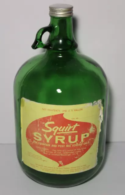 1967 RARE VINTAGE Squirt Soda Bottle 1 Gallon Soda Syrup Bottle Green Bottle