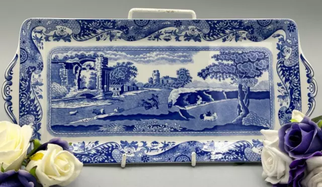 Bandeja sándwich larga Spode italiana - azul y blanco 13,1/4".