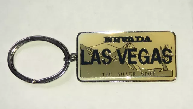 Vintage Las Vegas Nevada Silver State License Plate Souvenir Keychain Key Ring