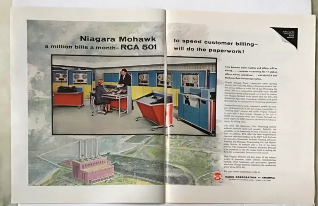 1959 double page magazine ad for RCA 501 computer - used by Niagara Mohawk