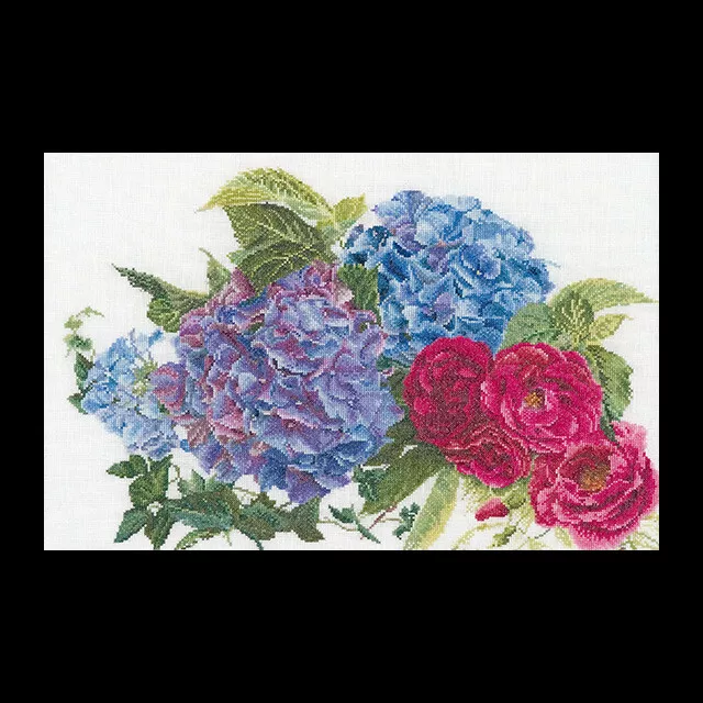 Hortensia And Rose Cross Stitch Kit Thea Gouverneur 16 Count Aida Free P&P