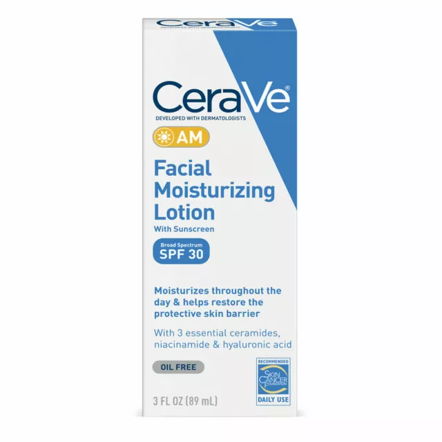 CeraVe AM feuchtigkeitsspendende Gesichtslotion mit Lichtschutzfaktor 30 (89 ml) US-Formel