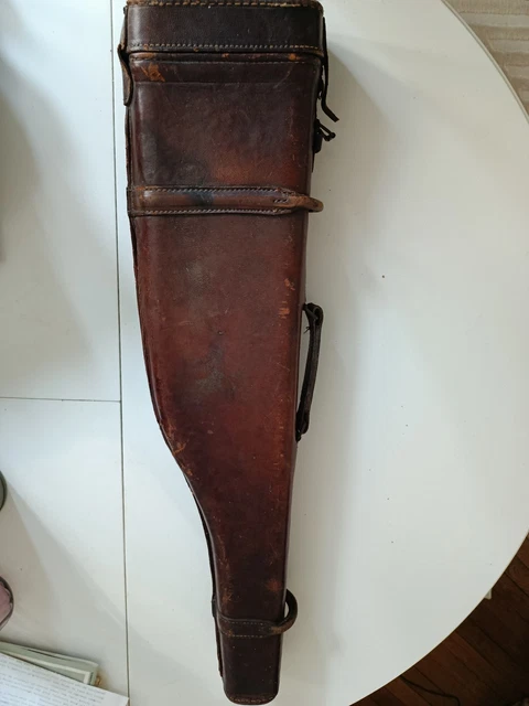 Étui fourreau à fusil chasse ancien 79 cm cuir cartouchière vintage chasseur - Décoration