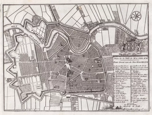 Haarlem city plan Holland Nederland Niederlande Netherlands map de Leth 1750