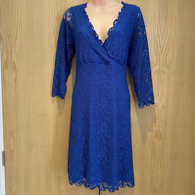 Vestido Jojo Maman Bebe Maternidad Talla 16 Ocasión Cambio Encaje Azul Mangas 3/4