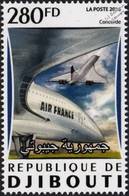 Air France & British Airways CONCORDE Airliner Aircraft Stamp (2016 Djibouti)