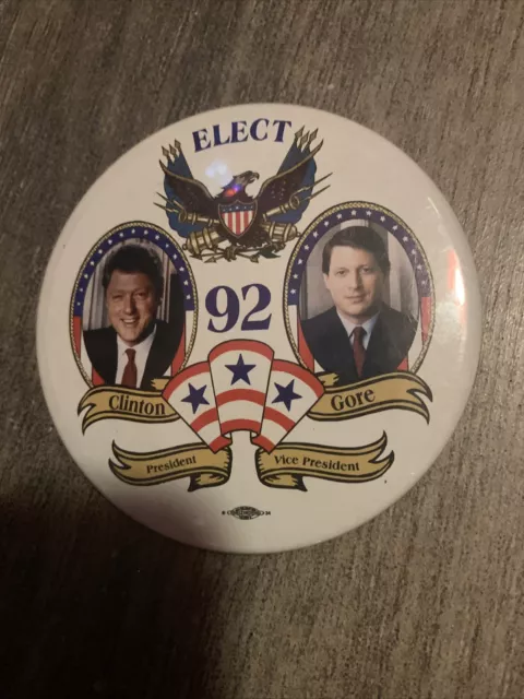 1992 Elect CLINTON & GORE '92 Political Democratic Campaign Button 2 1/8” Pin