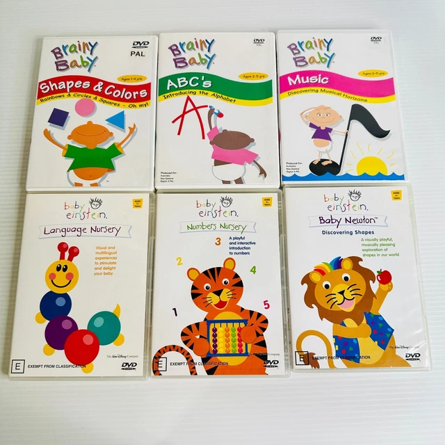 BRAINY BABY AND Baby Einstein DVD Lot 6 Shapes & Colors ABC's Music