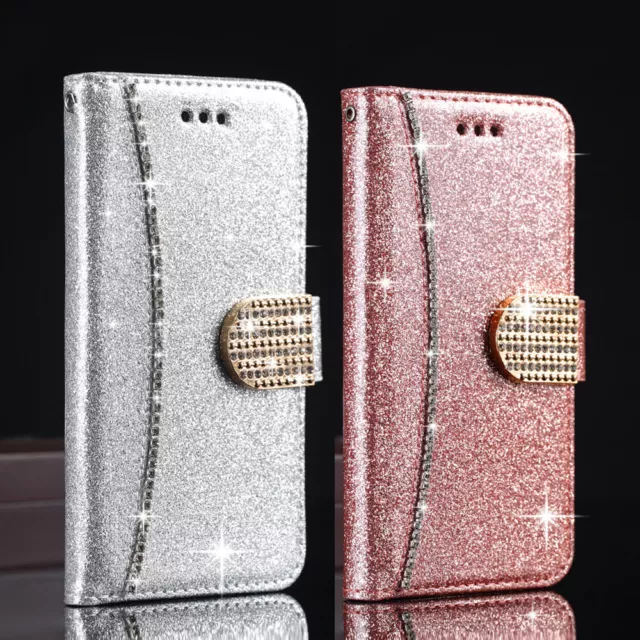 Diamond Bling Crystal Magnetic Leather Flip Wallet Case Cover For Samsung Galaxy