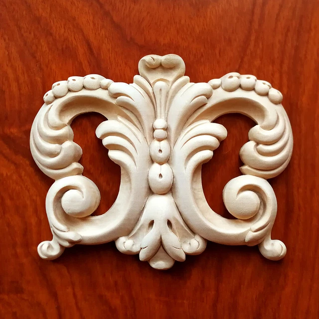 2PCS  Leaf Scroll Bell Flower Carved Central Wood Applique