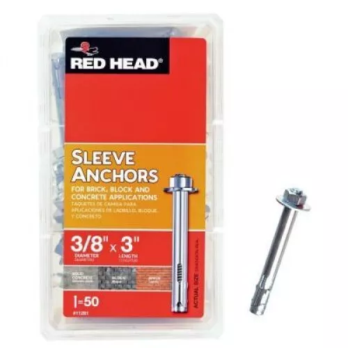 RED HEAD 11281 3/8-in x 3-in Steel Hex Head Concrete Sleeve Anchors 50-Pack