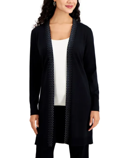 MSRP $80 Jm Collection Petite Open-Front Cardigan Black Size Petite Petite