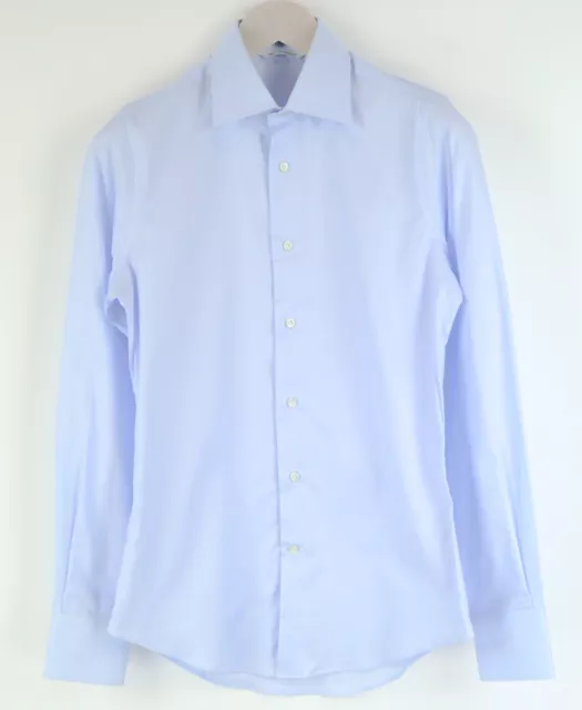 SUITSUPPLY ~2XS Men Shirt Blue Cotton Extra Slim Long Sleeve Classic Collared