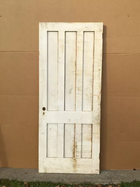 1 Antique Early Flat 6 Panel Wood Shabby Door Vintage Chic Old White 1722-21B